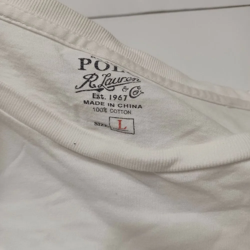 PRL Mens‎ Large Polo Shirt White Blue Embroidered Logo Long Sleeve 100% Cotton